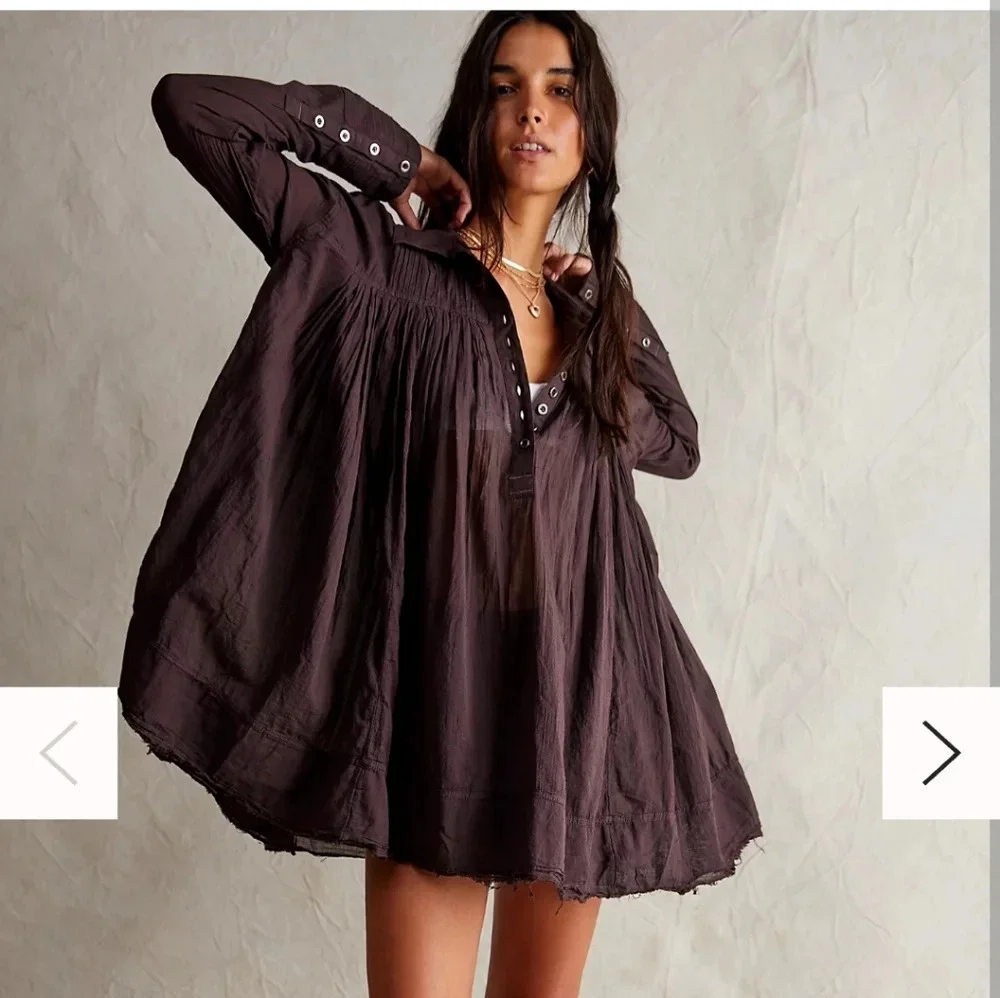Free People We The Free Sheer Swing Tunic Top Optic White. XS Boho Babydoll NWT